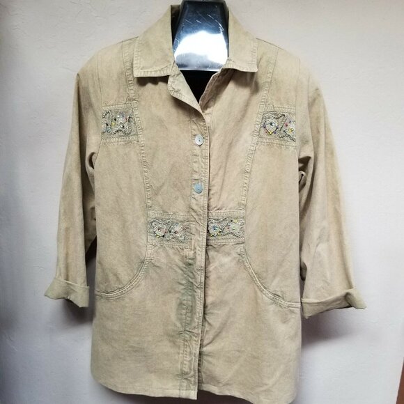 Marilu Womens Cotton Brown Embroidered Jacket Shirt 3/4 Sleeve Made in Italy - Picture 1 of 11